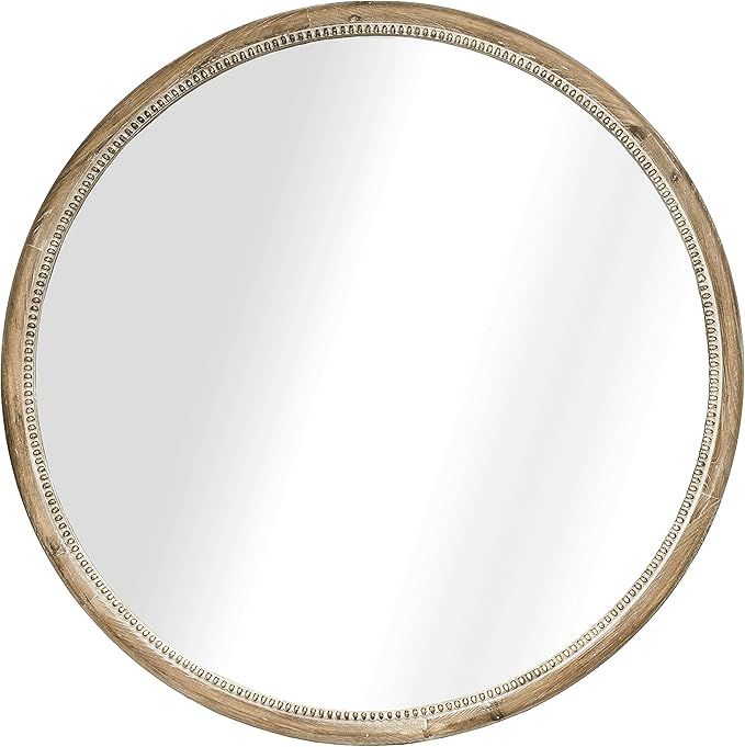 Rustic Farmhouse Circle Wall Mirror - 30 Inch Round Wooden and Beaded Framed Mirror for Entryways... | Amazon (US)