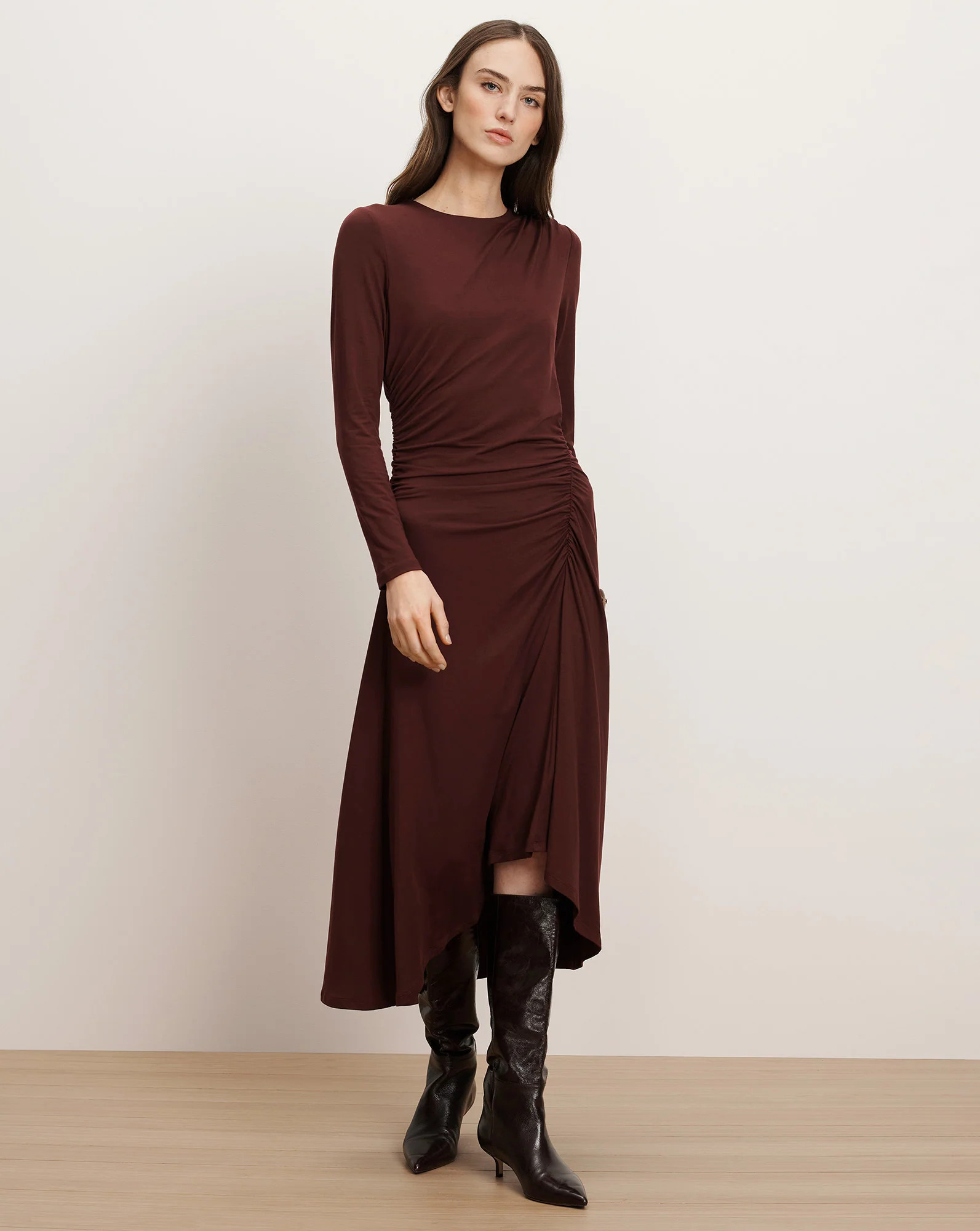 Veronica Beard Theodora Ruched Midi Dress Raisin | Veronica Beard