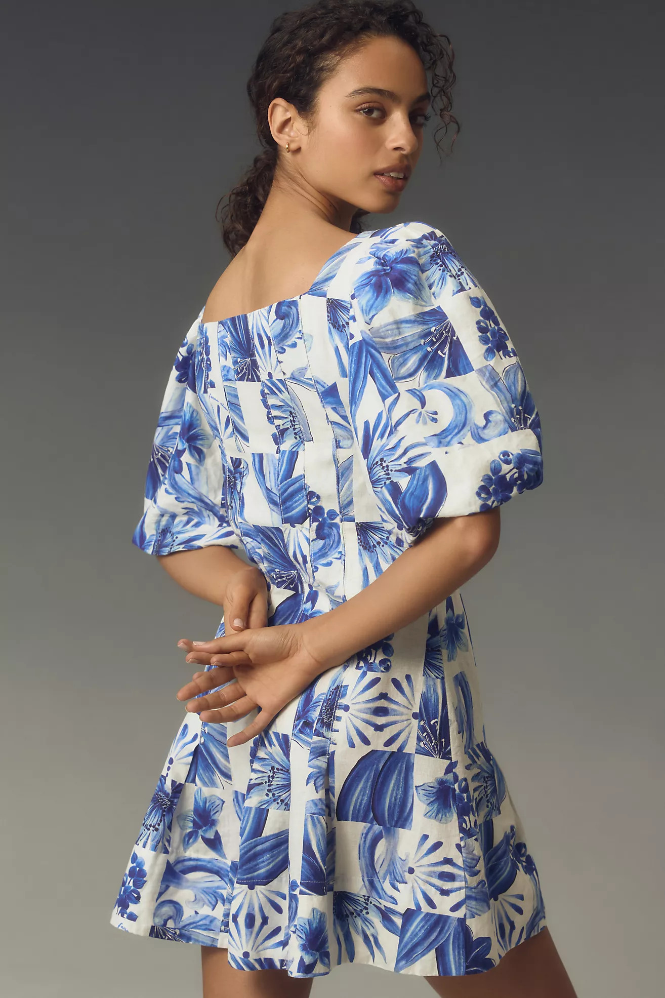 Farm Rio Garden Tiles Linen Mini Dress | Anthropologie (US)