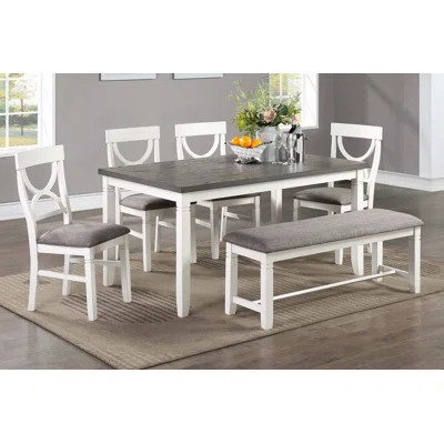 6Pc Dining Set Table 4 Side Chairs And A Bench Rubberwood MDF | Wayfair North America