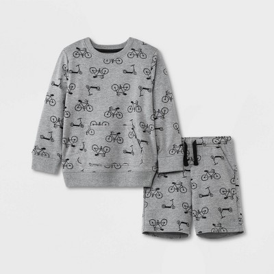 Toddler Boys' 2pc Bicycle Print French Terry Crewneck Long Sleeve Pullover and Shorts Set - Cat &... | Target