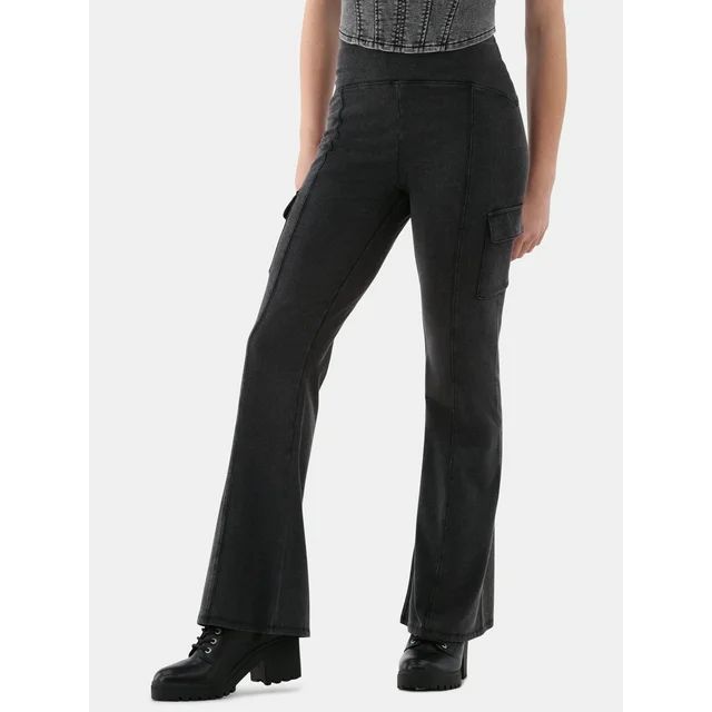 No Boundaries Mineral Wash Flare Cargo Pants, 31” Inseam, Women’s | Walmart (US)