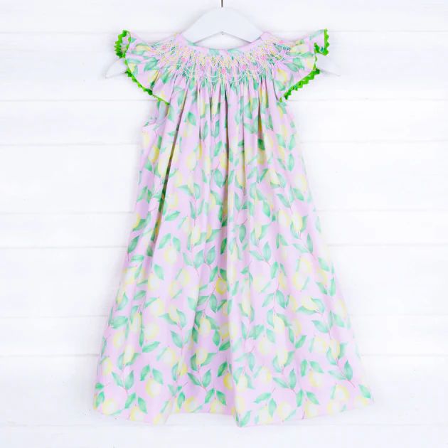 Geo Smocked Pink Lemon Print Dress | Classic Whimsy
