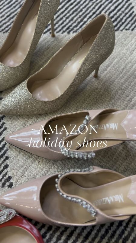 Holiday shoes from Amazon you absolutely need! 

Wearing an 8.5 in all of them! 

All 🔗🔗 in my storefront under December Finds! 

#amazonholidayshoes #amazonshoes #sparklyshoes #amazonheelsyouneed #nyeshoes #christmasshoes #rhinestoneheels 

#LTKshoecrush #LTKHoliday #LTKstyletip