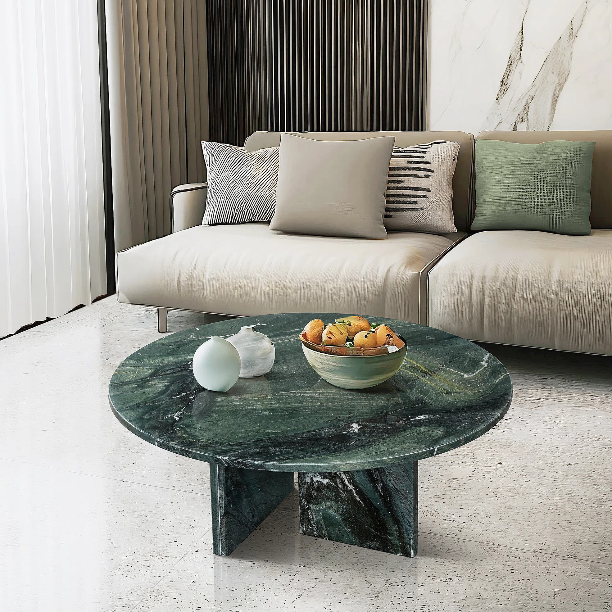 Wrought Studio Luxury Green Natural Marble Coffee Table, Small Living Room Table With Polished Su... | Wayfair North America
