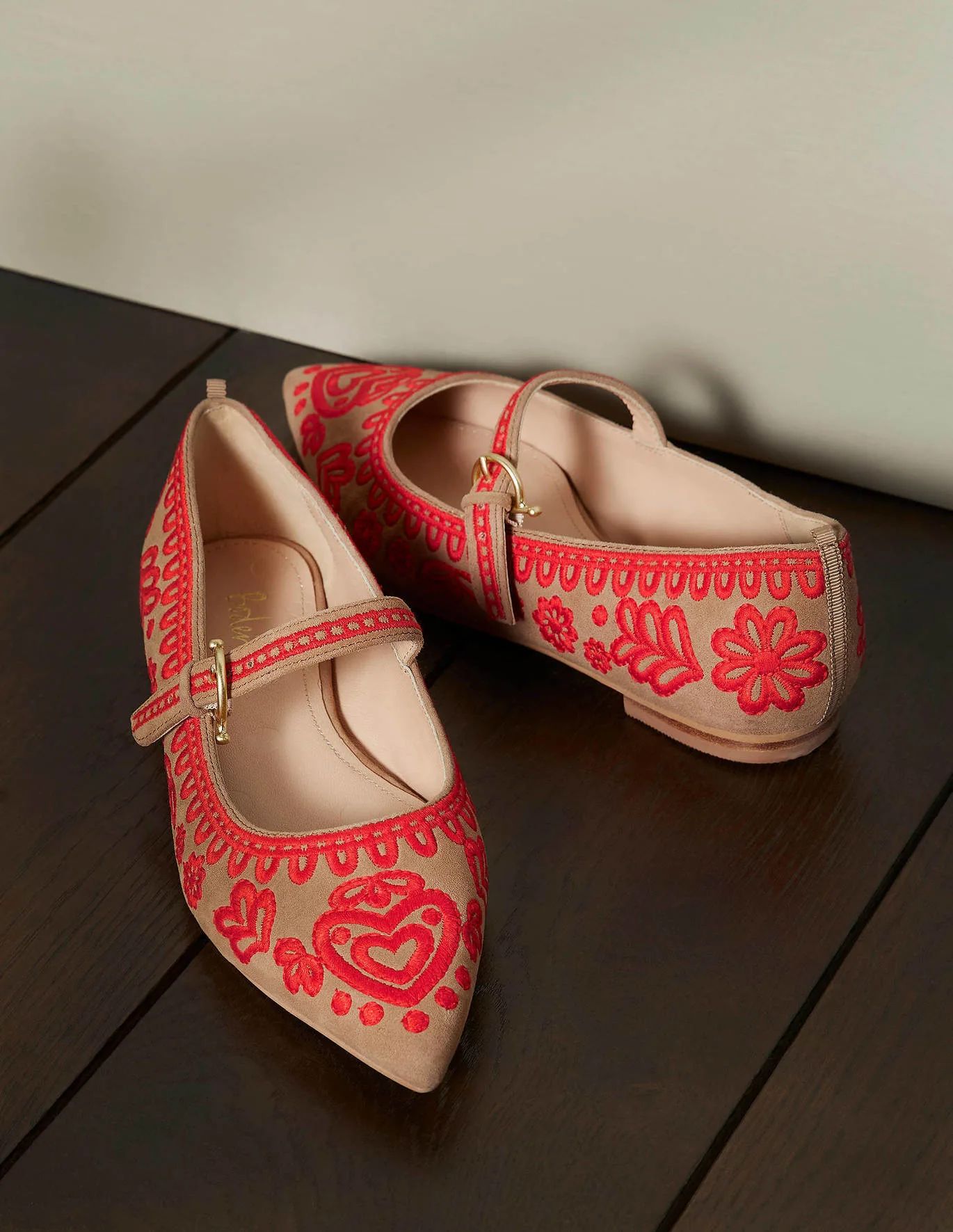 Pointed Toe Mary Jane Shoes - Acorn/Embroidery | Boden UK | Boden (UK & IE)