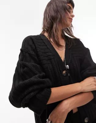 Topshop knitted premium plated cardigan in black | ASOS (Global)