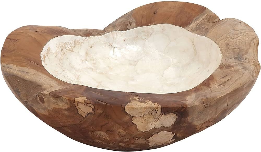 Deco 79 Teak Wood Handmade Live Edge Free Form Decorative Bowl with Capiz Interior, 5" x 16" x 16",  | Amazon (US)