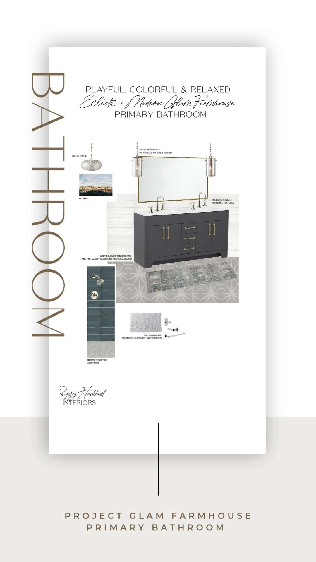 This primary bathroom hits that perfect balance of fresh and warm. We mixed a patterned vanity, marble hex tile, cherry wood floors, and brass finishes to give it character and coziness—with just enough glam to feel special. One of my favorite moments in this whole home.

#primarybathroom #bathroominspo #glamfarmhouse #eclecticdecor #brassfixtures #interiordetails #LTKhome 

 #LTKHome #LTKFindsUnder100