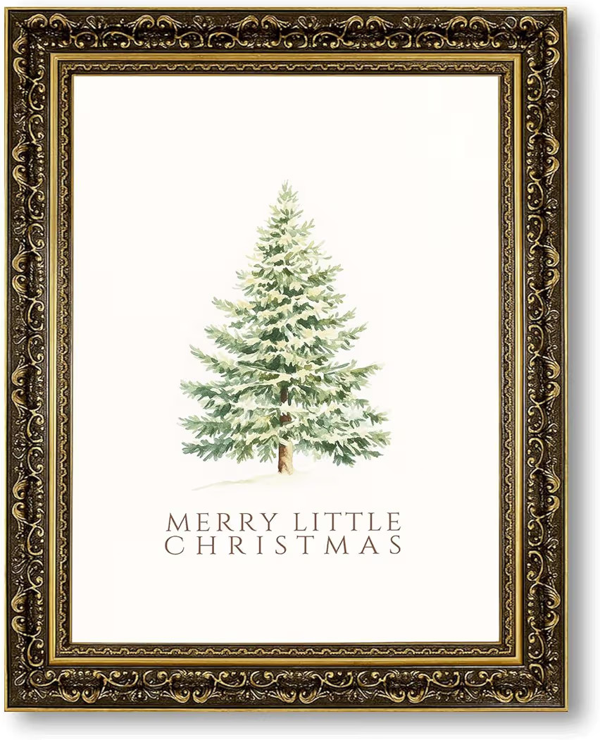 Framed Snowy Christmas Tree Poster Canvas Print Art, Minimalist Aesthetic Painting Pictures, Cute... | Amazon (US)