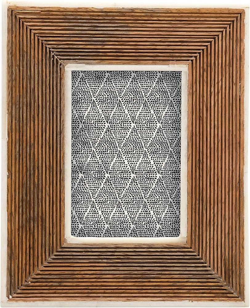 Creative Co-Op Hand-Carved Mango Wood Photo Frame with Bone Border & Ribbed Pattern, Natural (Hol... | Amazon (US)