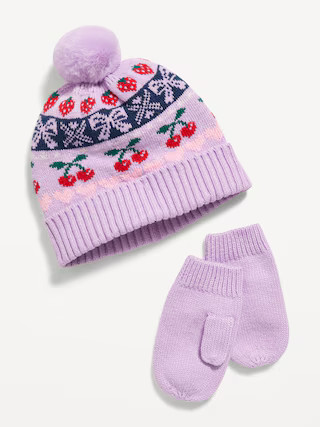 Pom-Pom Beanie and Mittens Set for Toddler Girls | Old Navy (US)
