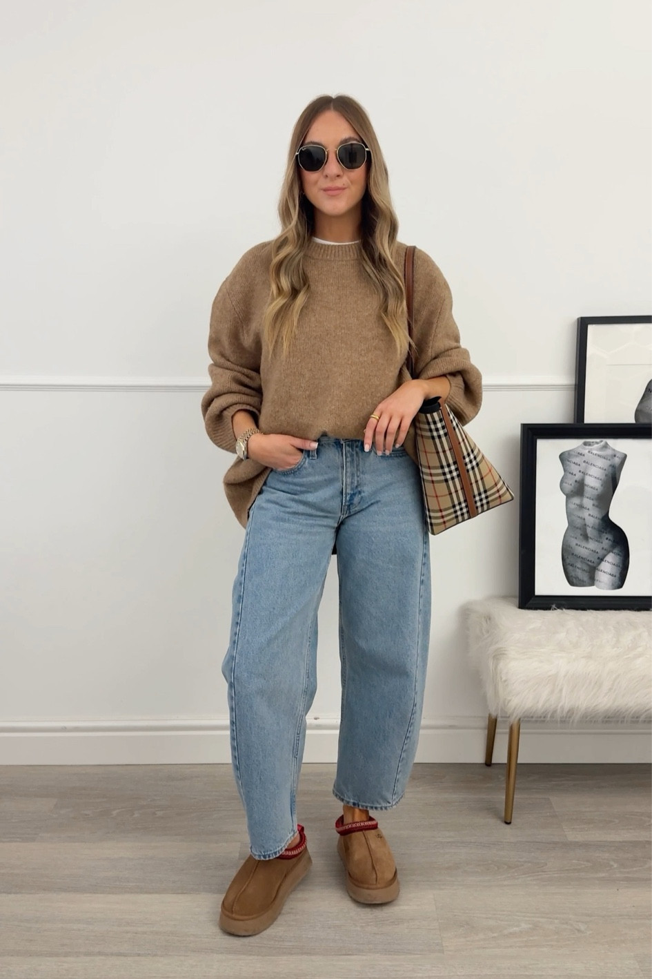 Ugg tazz & barrel leg jeans outfit for a cosy autumn look. 

Jeans run roomy so I sized down.
Ugg tazz run small so size up 

#FashionMonth #LTKautumn #LTKstyletip