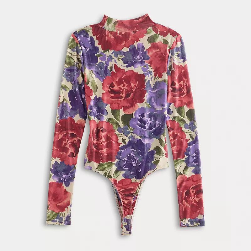 Juniors' SO® Floral Mesh Mockneck Bodysuit | Kohl's
