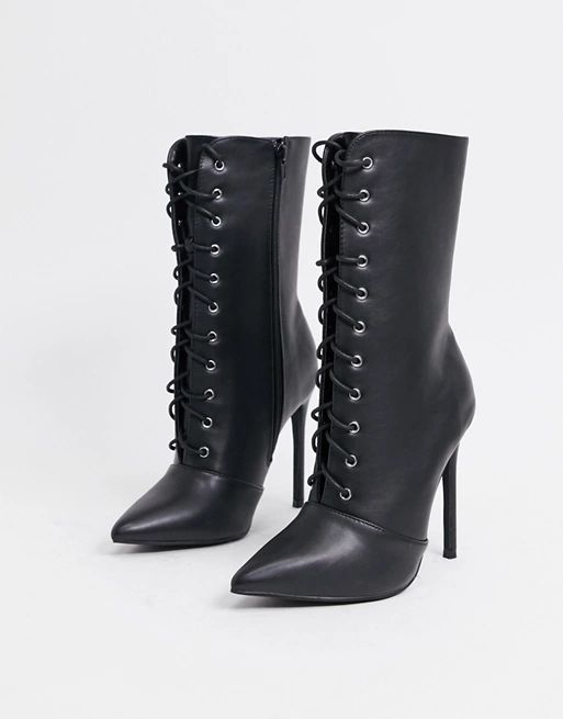 Glamorous lace up boots in black leather look | ASOS (Global)