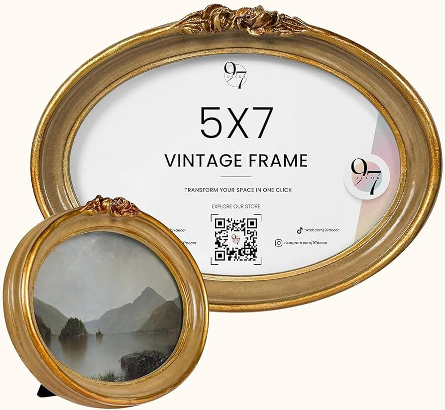 97 Decor Vintage Oval Picture Frame 5x7 - Gold Oval Frame 5x7, Elegant Ornate Frames 5 By 7, Anti... | Amazon (US)