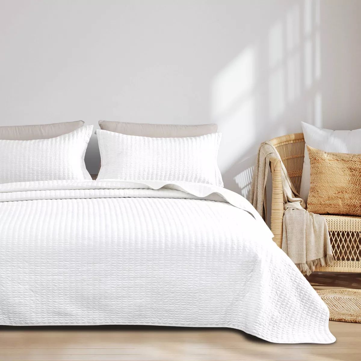 3pc King Solid Basketweave Quilt Bedding Set Cream - Isla Jade | Target