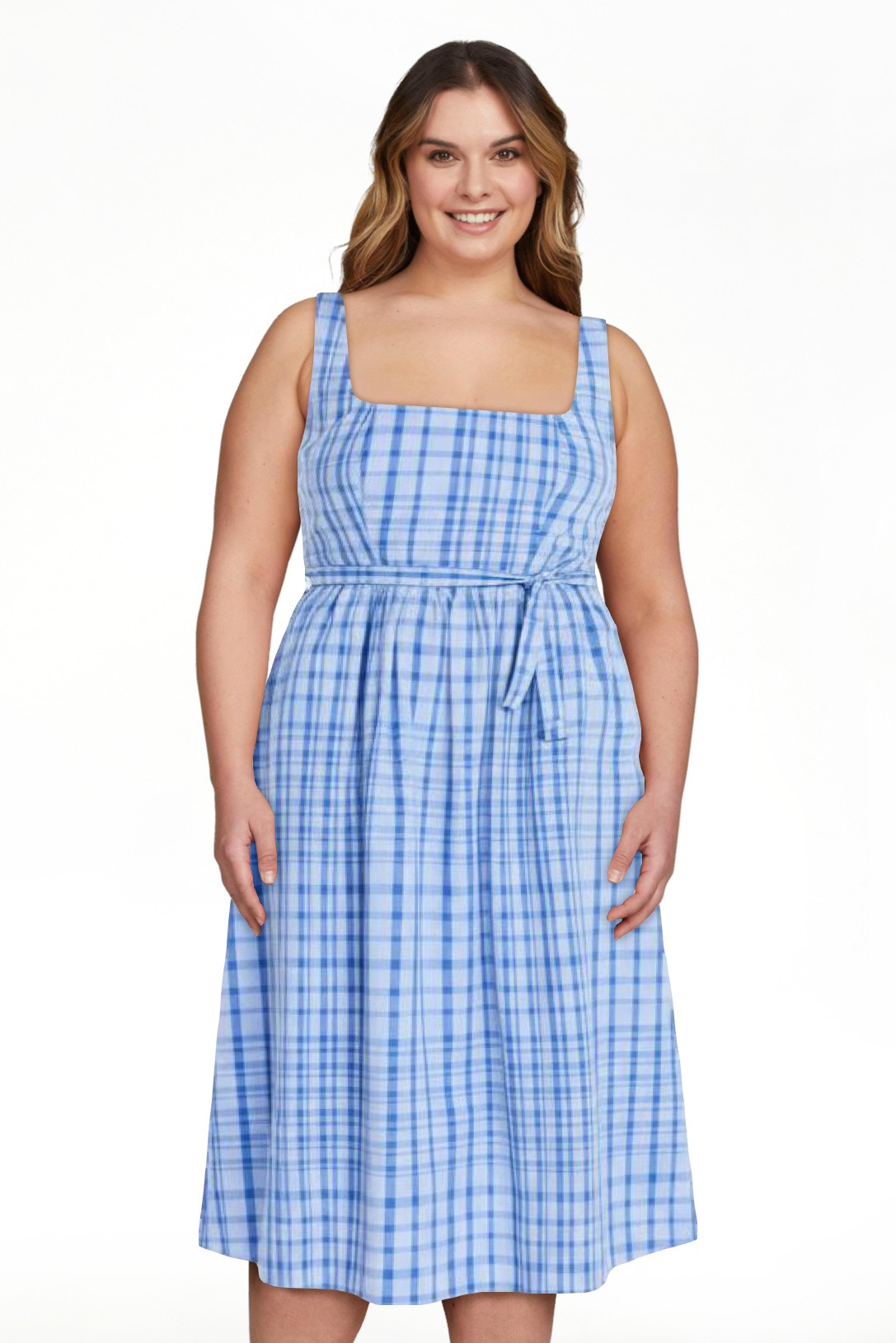 Free Assembly Vestido Midi de Algod\u00f3n sin Mangas con Cintur\u00f3n para Mujer y Mujer Talla ... | Walmart (US)