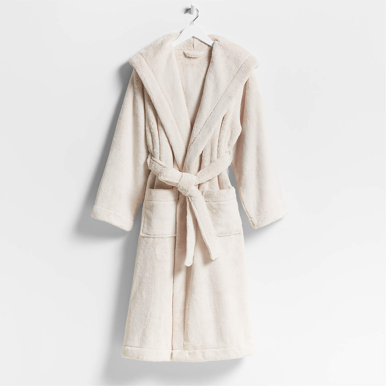 Small/Medium Plush Faux Fur Calm Beige Hooded Bath Robe + Reviews | Crate & Barrel | Crate & Barrel