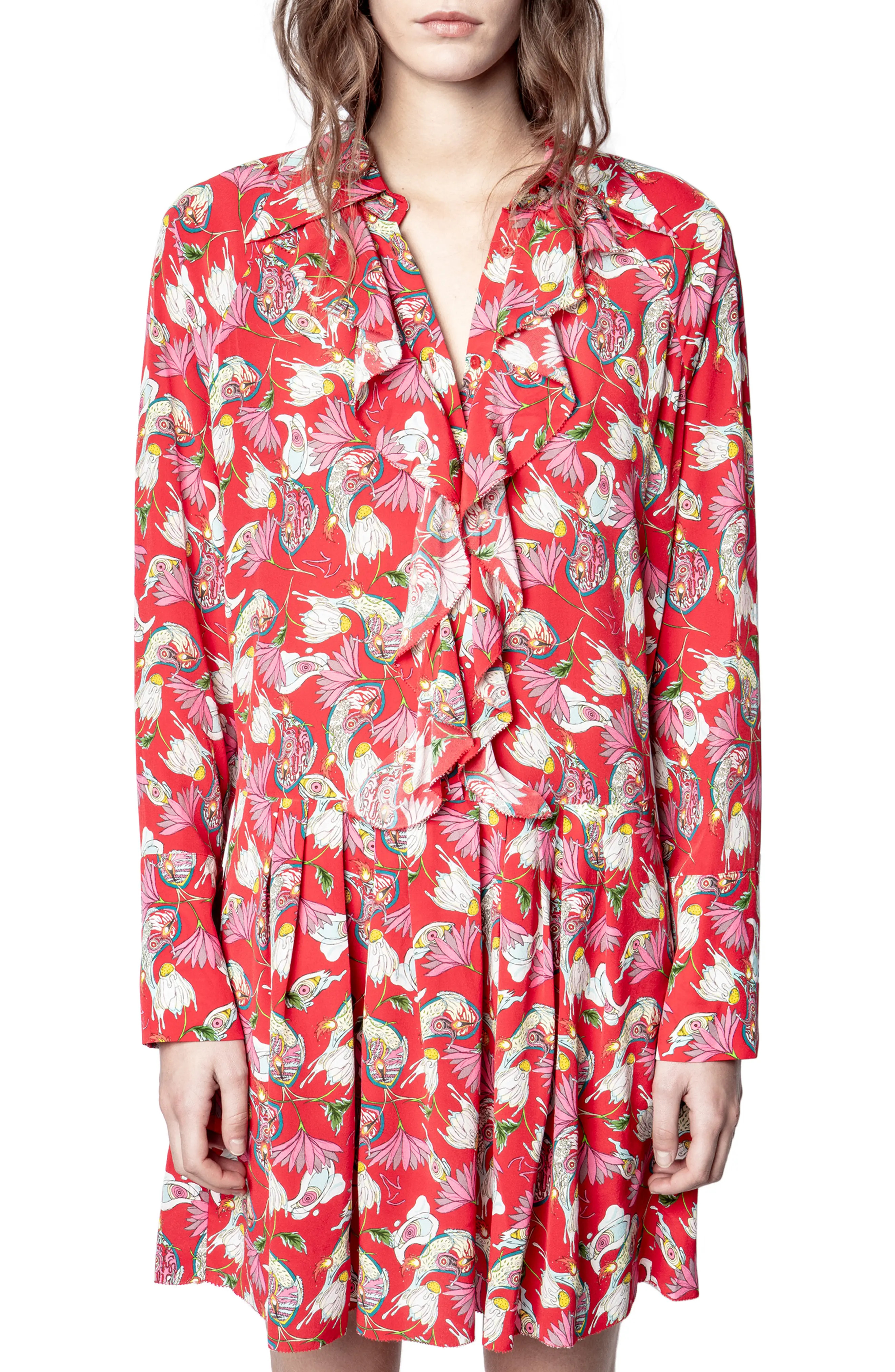 Women's Zadig & Voltaire Ruska Paisley Long Sleeve Silk Dress, Size X-Small - Red | Nordstrom