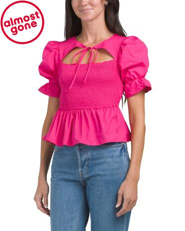 Tie Neck Smocked Top | TJ Maxx