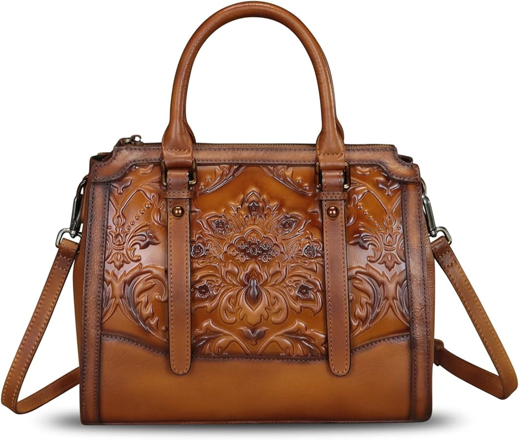Genuine Leather Satchel for Women Embossed Leather Top Handle Bags Handmade Purse Vintage Crossbo... | Amazon (US)