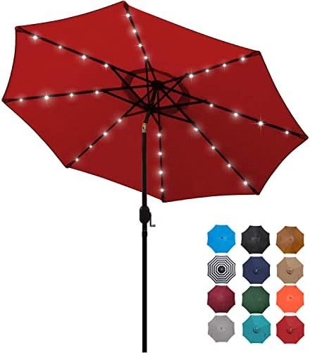 Blissun 9 ft Solar Umbrella 32 LED Lighted Patio Umbrella Table Market Umbrella with Tilt and Crank  | Amazon (US)