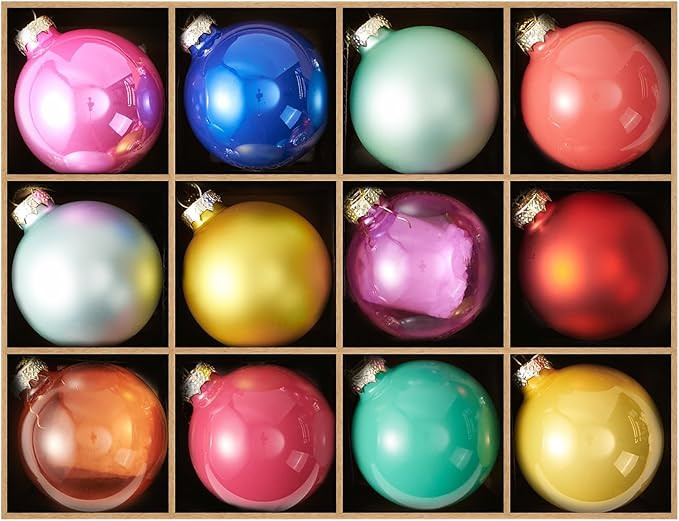 WDS WONDROUS Glass Christmas Ball Ornaments Set of 12 – 2.36” Colorful Xmas Tree Decorations ... | Amazon (US)