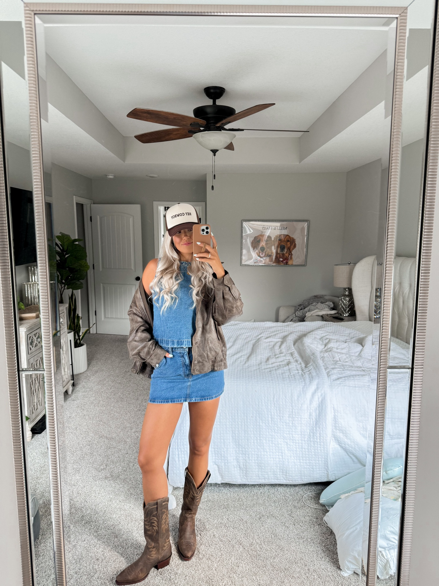 skirt is from last year so i linked this years version, size small in denim top. size small in faux leather jacket (i linked from several retailers!). size down in cowboy boots half size 🤎🫶🏼

#LTKFallSale #LTKStyleTip #LTKSeasonal