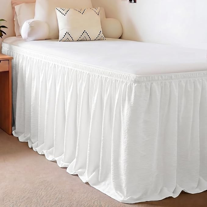 Twin XL Bed Skirt - 32 Inch Drop, Textured Crinkle Linen-Look, Wrinkle-Free Wrap Around Elastic D... | Amazon (US)