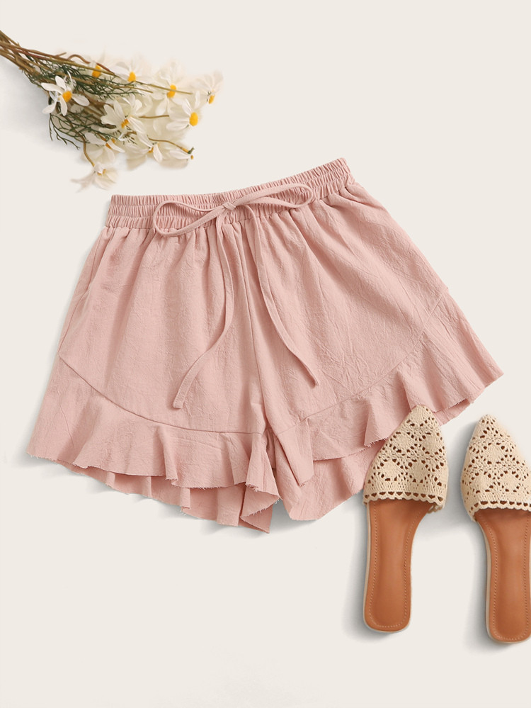 SHEIN Ruffled High-Rise Drawstring Shorts | SHEIN
