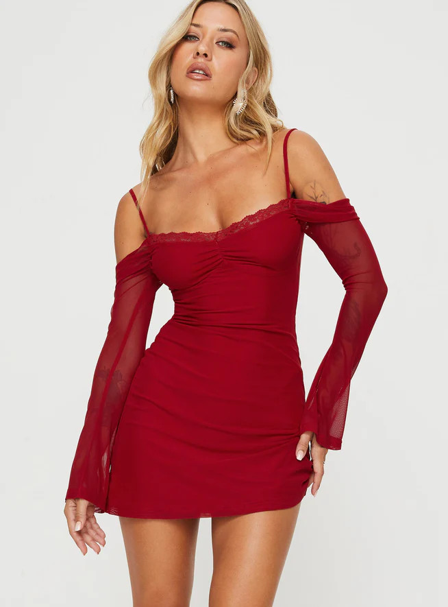 Edmone Long Sleeve Mini Dress Red | Princess Polly US