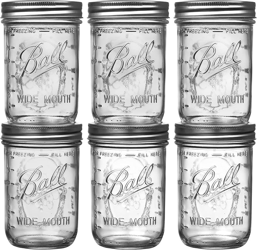 Wide Mouth Mason Jars 16 oz Bundle with Non Slip Jar Opener brand BHL Jars- Set of 6 Half Quart M... | Amazon (US)