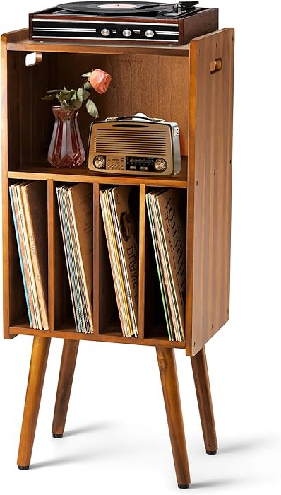 Wooden LP Record Player Stand, 3-Tier Turntable Stand Cabinet Holds up to 100 Albums, Metal Recor... | Amazon (US)