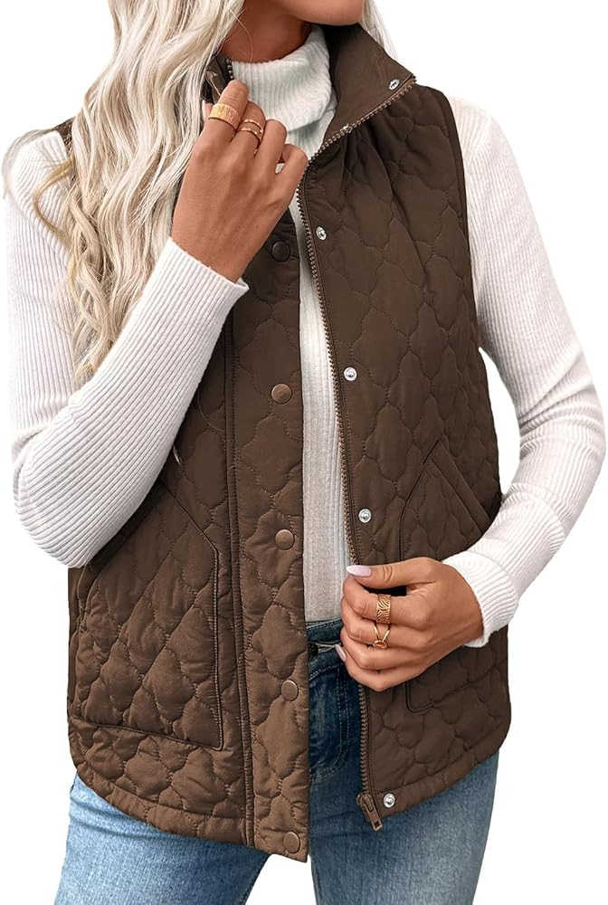 EVALESS Womens Puffer Vest Lightweight Stand Collar Sleeveless Cropped Quilted Jackets Button Fal... | Amazon (US)