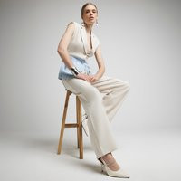 River Island Womens Beige Hybrid Denim Detail Wide Leg Trousers | River Island UK & IE