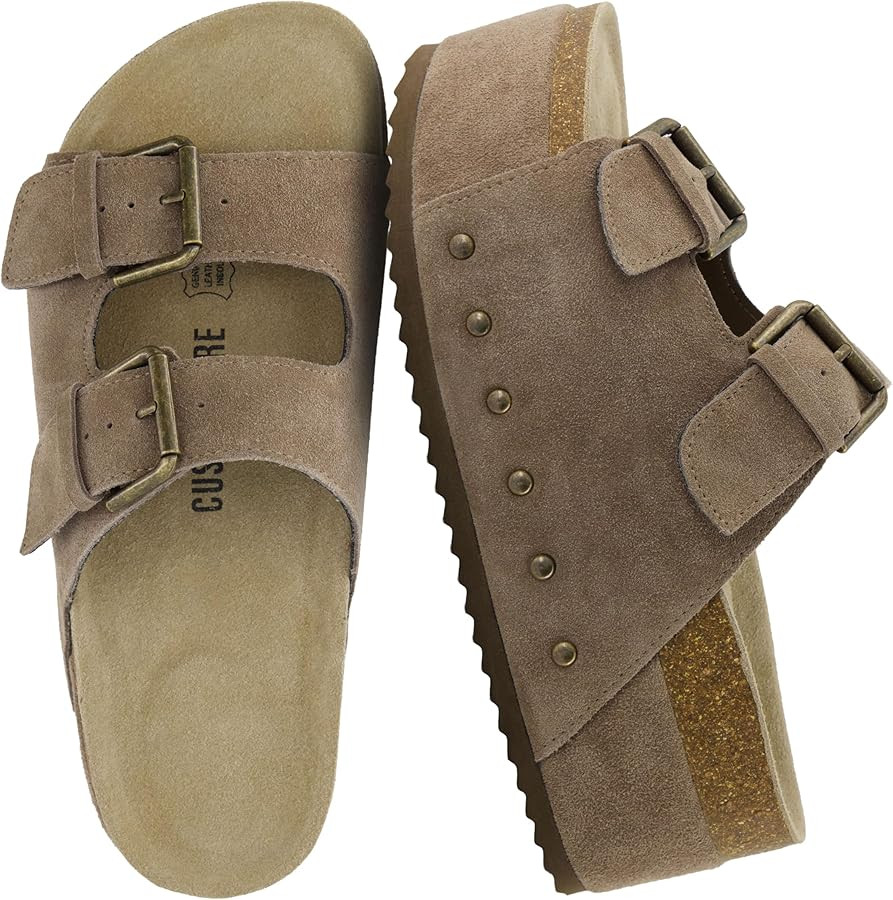 CUSHIONAIRE Guru Platform Sandals Women Footwear – Comfortable Genuine Leather Footbed Studded ... | Amazon (US)
