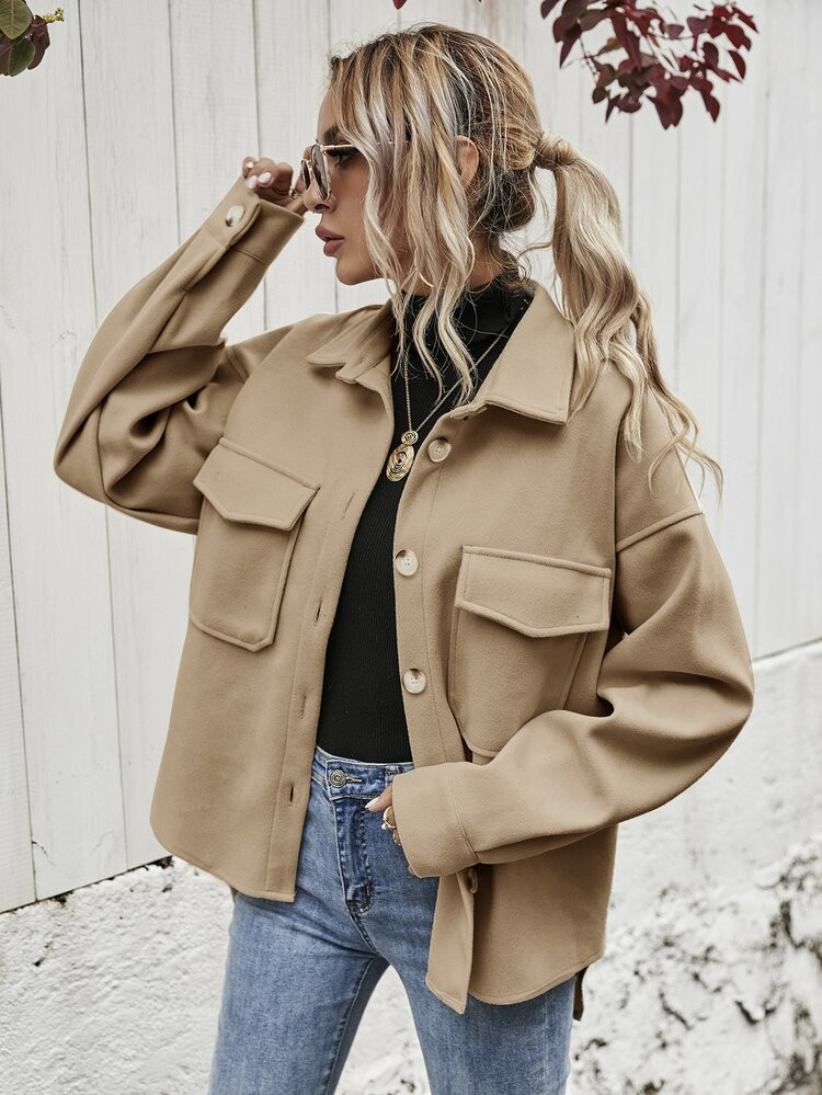 Flap Pocket High Low Hem Coat | SHEIN