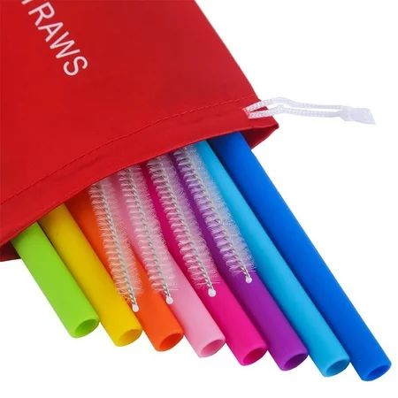 Silicone Straws 8Pcs Straight Smoothies straws for 30&20OZ tumblers+4 Brushes+1 Red Pouch | Walmart (US)
