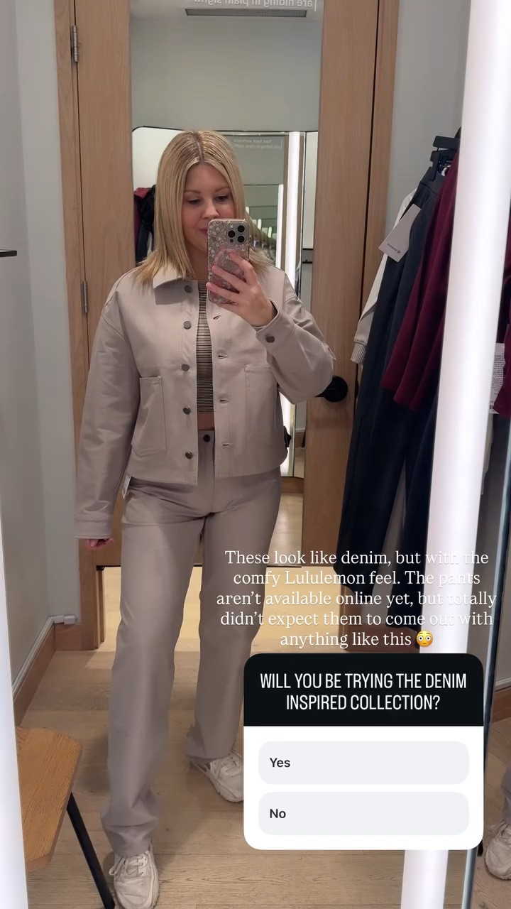 These look like denim, but with the comfy Lululemon feel. The pants aren’t available online yet, but totally didn’t expect them to come out with anything like this 😳


I’m wearing a size small in the jacket, true to size. It’s lightweight but still perfect to wear right now and into spring. It’s super flattering and easy to wear casually with leggings or the denim inspired pants. The jacket gives a classic denim jacket look but with a softer, more comfortable feel.

Underneath, I’m wearing the cropped long sleeve top in a size 4, true to size. These are some of my favorite basics because they’re so soft and comfortable.

The pants look like denim, but with a stretchier and less rigid feel. I’m wearing size 28, true to size. For reference, I’m 5’3”.

lululemon jacket
denim jacket women
jean jacket women
denim style jacket
casual jackets women
spring jackets women
lightweight jacket women
athleisure outfits
everyday outfits
casual winter outfits
casual spring outfits
spring outfit ideas
layering outfits
cropped long sleeve top
athletic long sleeve top
comfortable everyday outfits
neutral outfits
petite friendly outfits
casual athleisure outfits



#LTKpetite #LTKcanada #LTKjeans