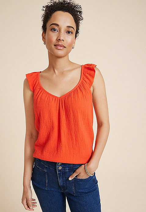 Double Cloth Flutter Strap Tank Top | Maurices