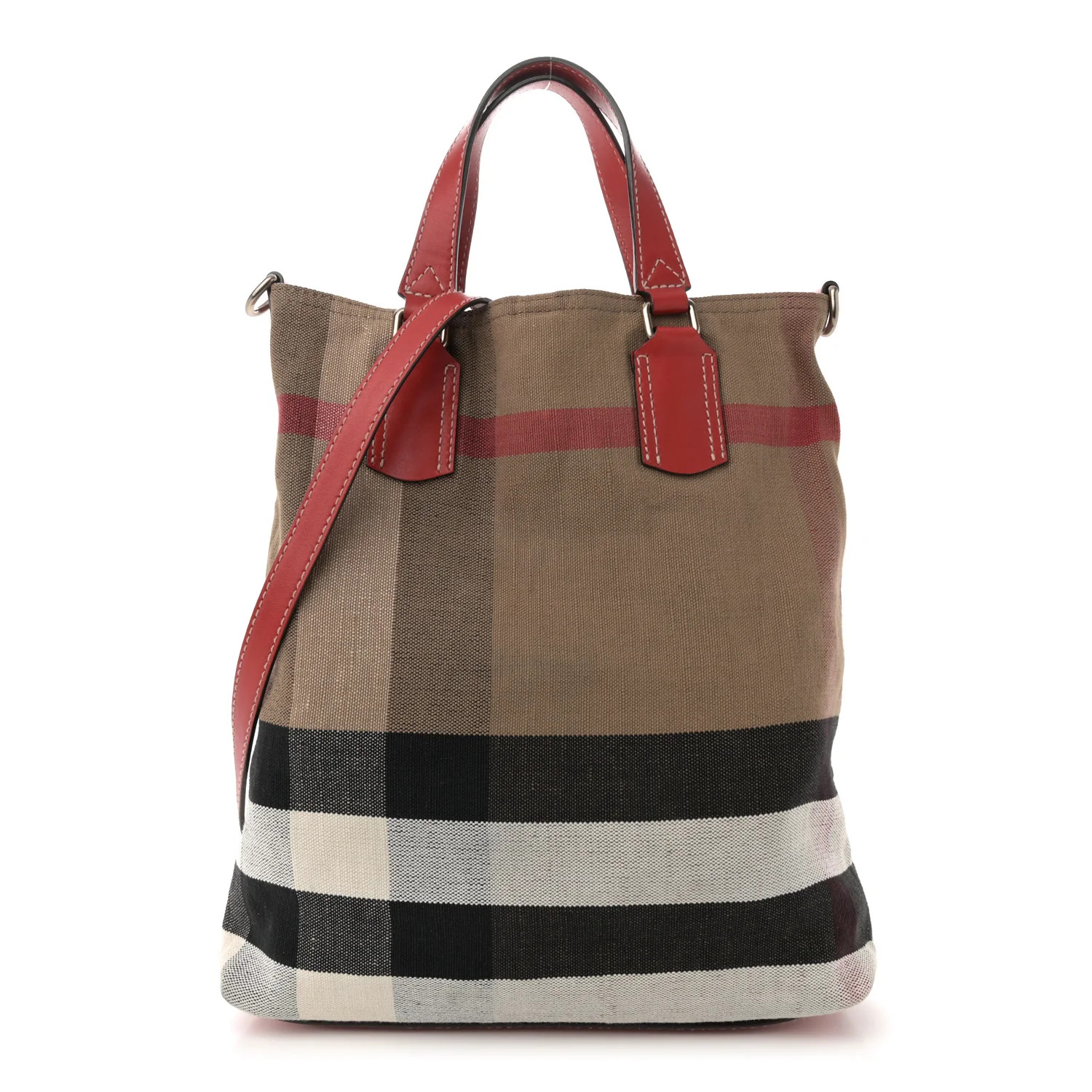Burberry Canvas Mega Check Medium Tottenham Brit Tote Cadmium Red 1723438 | FASHIONPHILE (US)