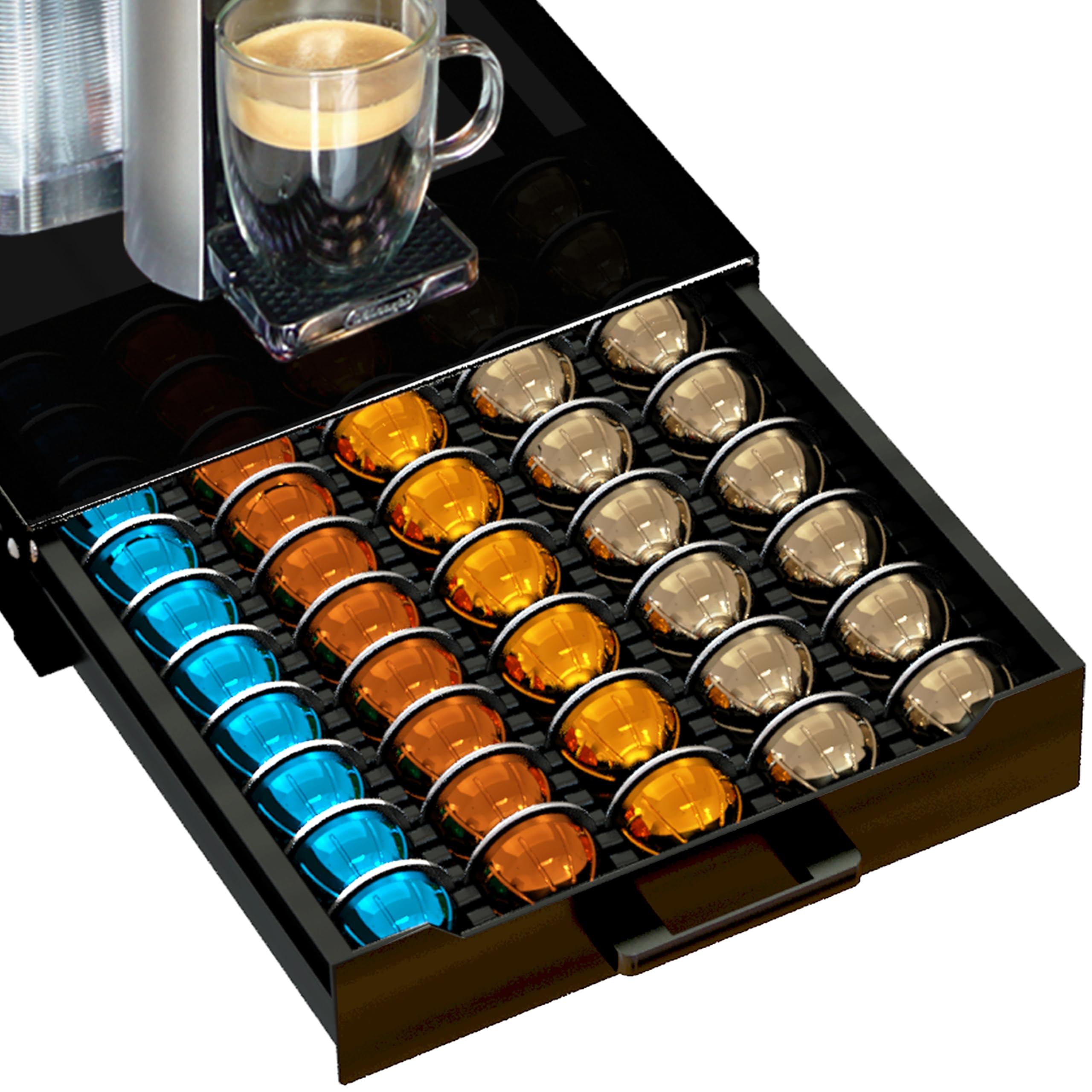 Coffee Pod Holder Drawer Organizer with Deluxe Black Tempered Glass Top, Compatible for Nespresso... | Amazon (US)