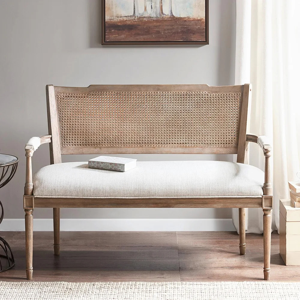 Madison Park Willshire Natural Rattan Settee, Upholstered Seat - Charming Country Design, Rustic ... | Amazon (US)