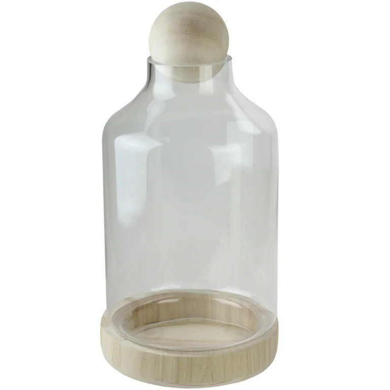 Northlight 14" Transparent Glass Hurricane with Decorative Wooden Lid and Base - Walmart.com | Walmart (US)