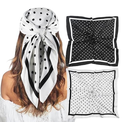 vimate Satin Head Scarf, 35 X 35 Fashion Polka Dot Silk Hair Scarf Top for Women Neck (2 Pack-U) | Amazon (US)
