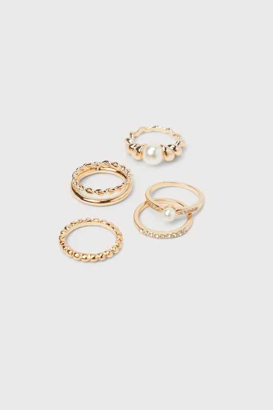 Luxe Imagination Gold Pearl Rhinestone Ring Set | Lulus
