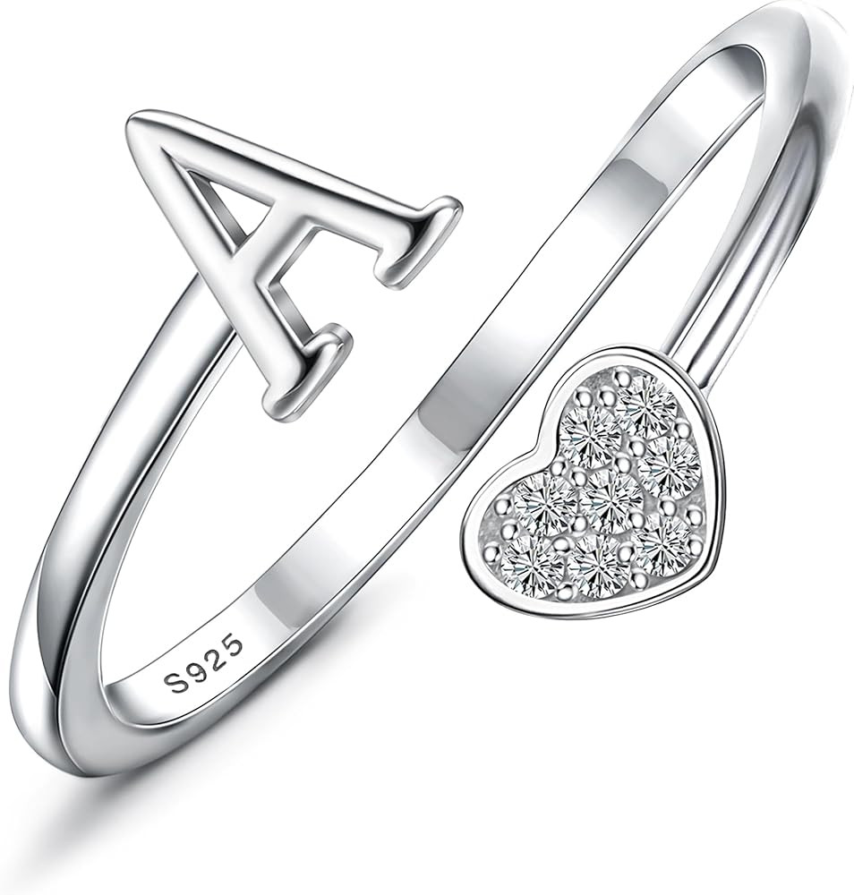 MILACOLATO 925 Sterling Silver Initial Rings for Women Teen Girl 18K Gold Plated Heart Letter Rin... | Amazon (US)