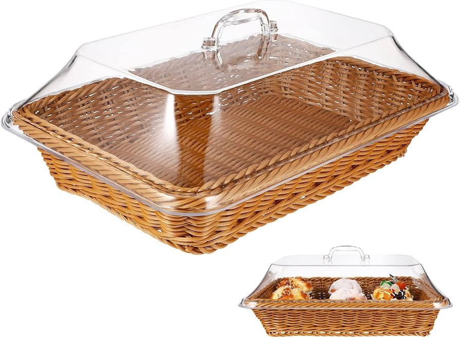 Healeved 1Set Wicker Bread Basket Woven Basket with Lid Simulated Rattan Bread Basket for Kitchen... | Amazon (US)