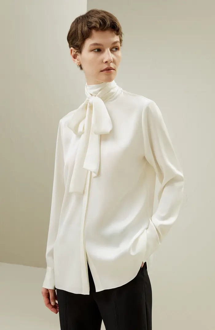 Silk Turtleneck Ribbon Blouse | Nordstrom